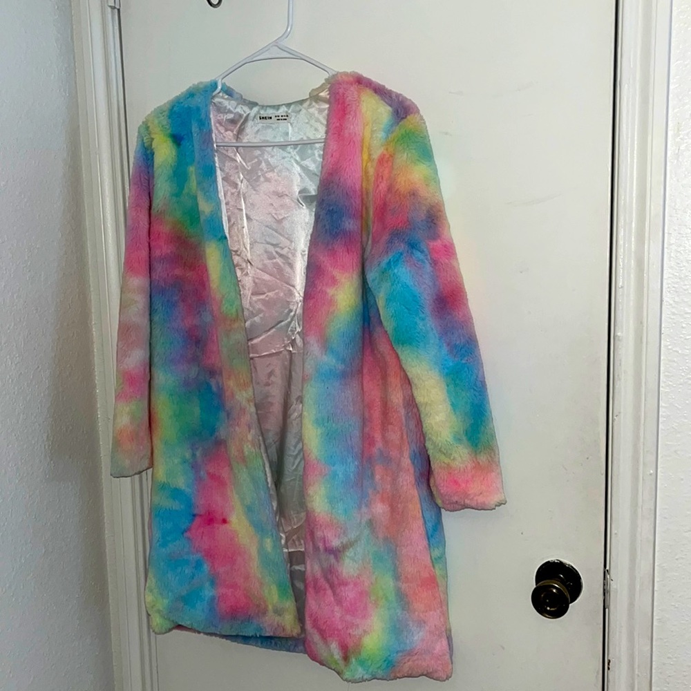 Never used Girls Open Front Tie Dye Teddy Coat